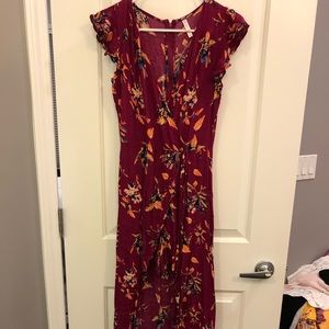 Floral short jumpsuit with long train